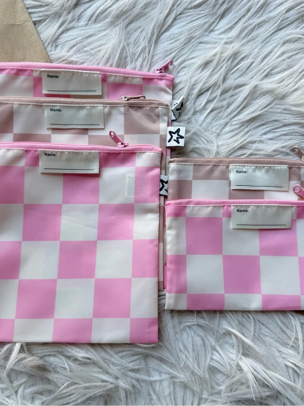 Tiny Twinkle Reusable Snack Bags 5 Piece Set Pink Checkered Zip Pouches
